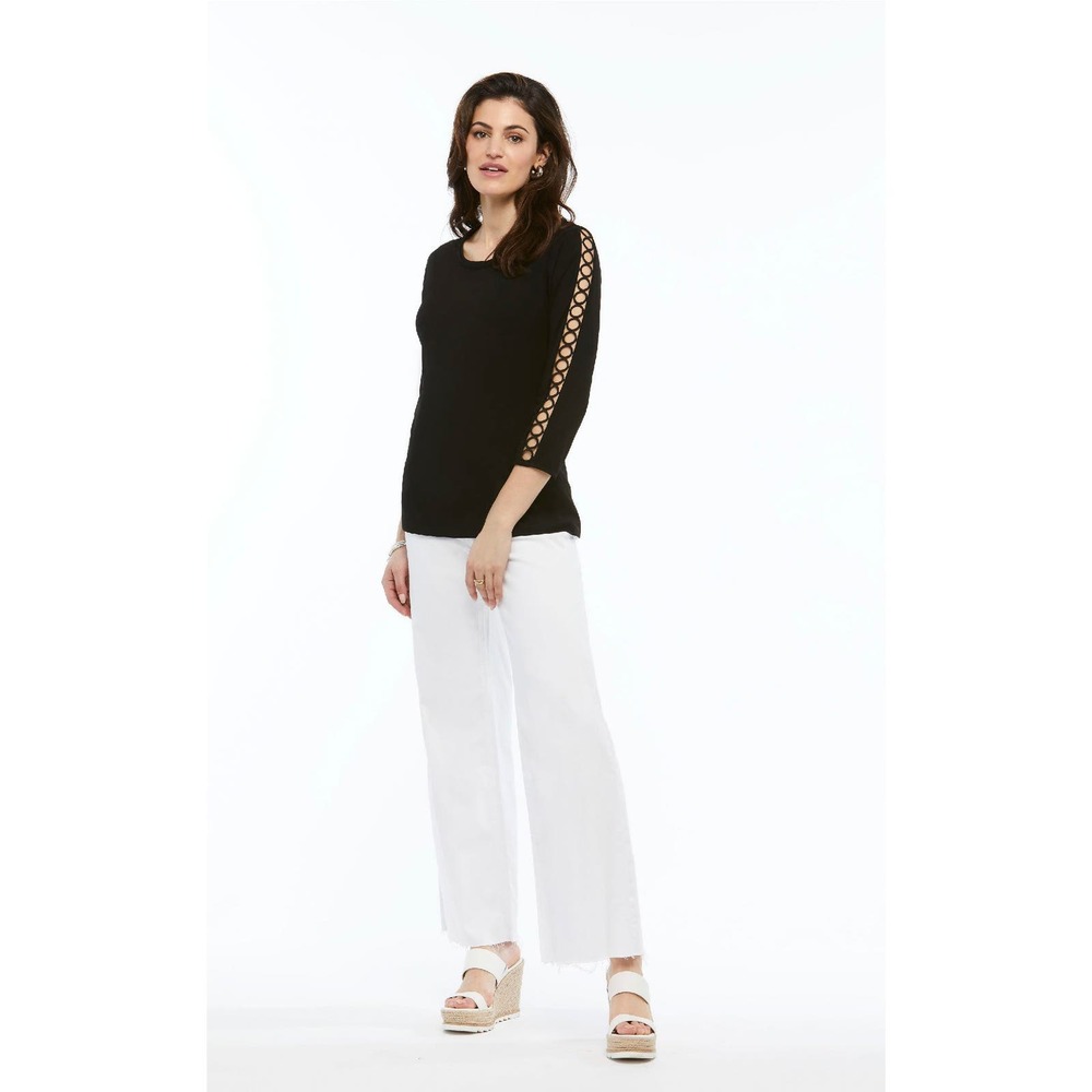 Orly Women's Black Cutout Sleeve Top Size M Scoop Neck Long Sleeves NWT - Picture 2 of 2